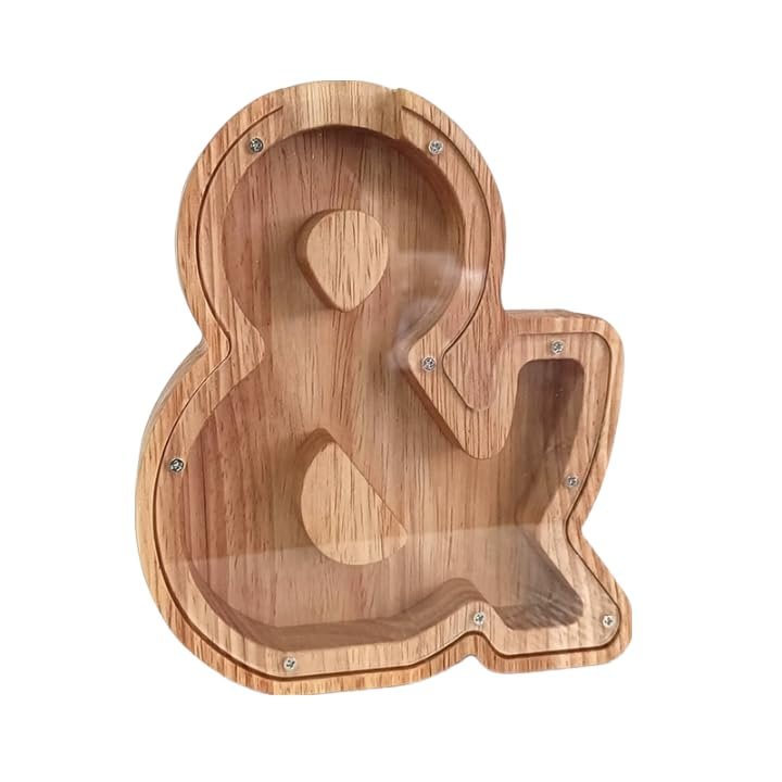 UEMIS Wooden Piggy Bank for Kids Girls Boys,Personalized Piggy Bank and letter piggy bank,Wooden Money Saver,Durable Wood with Transparent Plexiglass for Building Money Saving Habits (special symbols)