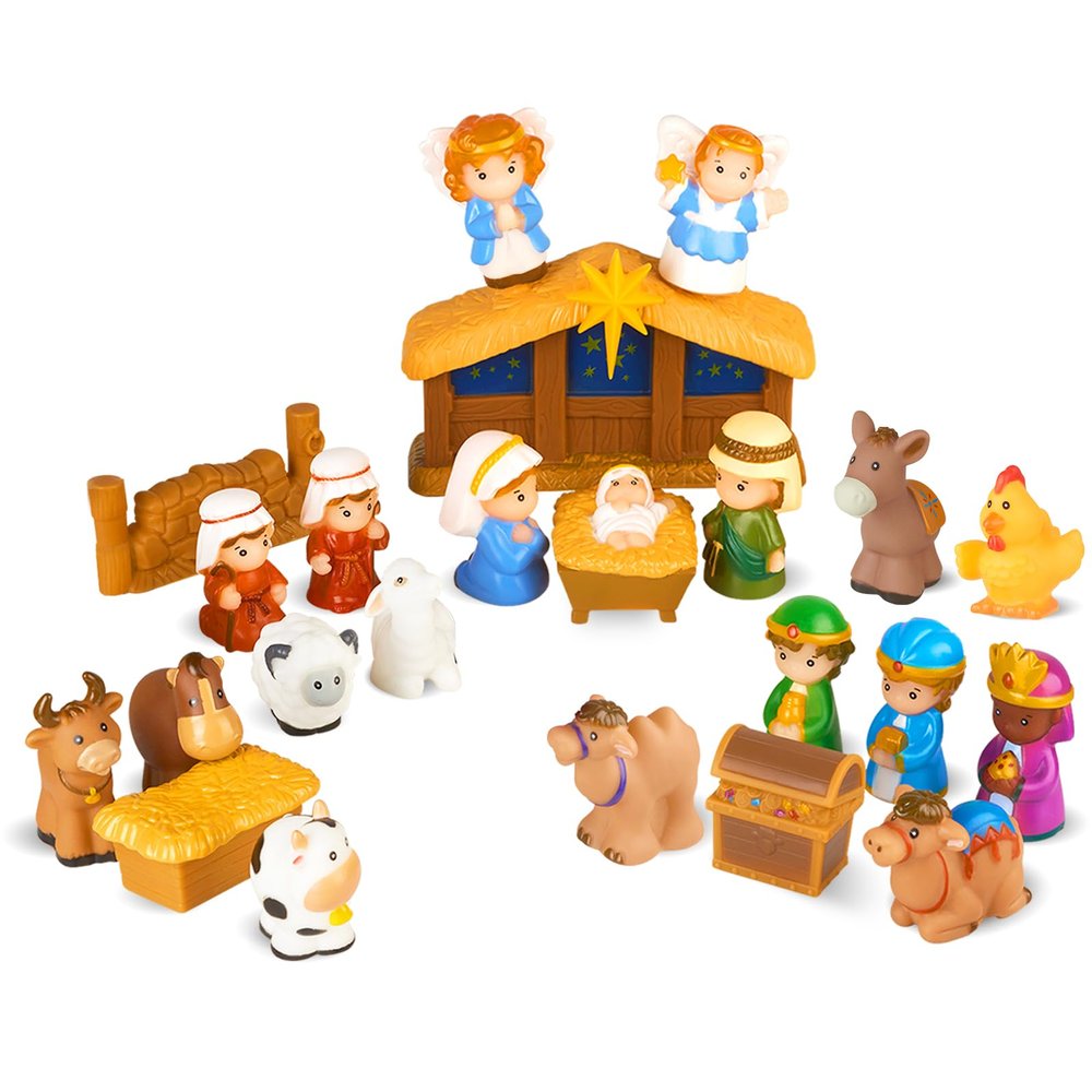 COOLTUNE Nativity Set for Kids 25 Piece Christmas Nativity Playset with Figures, Soft Rubber Jesus Story Play Toys for Toddlers, Children, Baby Girls Boys Ages 1 2 3 4 5 6+ at Home & Sunday School