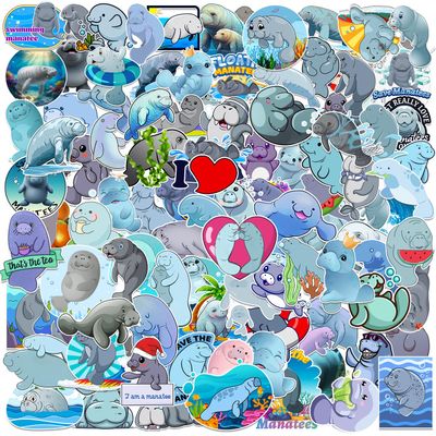 100 PCS Manatee Stickers, Manatee Party Favors Birthday Decorations Supplies Gifts Waterproof Vinyl Stickers for Water Bottle Laptop
