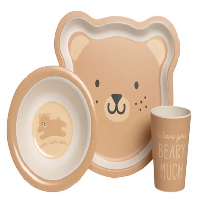Pearhead Bear Baby Feeding Set - Includes Plate, Bowl, and Cup - Toddler Dinnerware Feeding Essentials for Snacktime and Lunchtime, Baby Led Weaning, 12+ Months