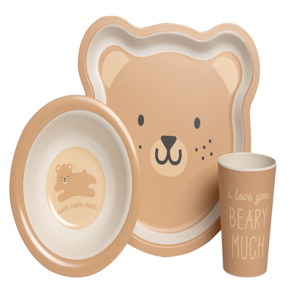 Pearhead Bear Baby Feeding Set - Includes Plate, Bowl, and Cup - Toddler Dinnerware Feeding Essentials for Snacktime and Lunchtime, Baby Led Weaning, 12+ Months