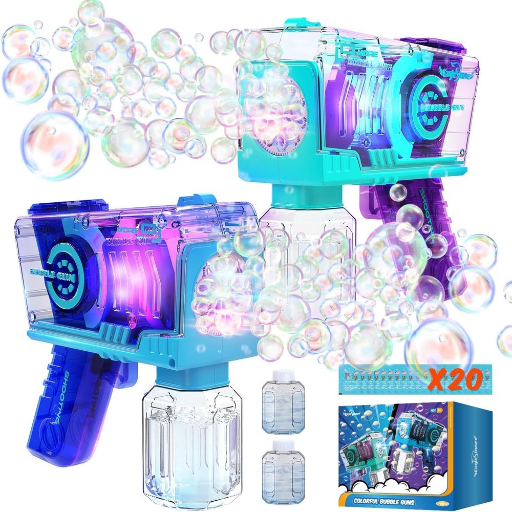 Eaglestone Bubble Gun for Kids 2 Packs, Automatic Bubble Machine, 10-Hole Bubbles Wands Blaster for Toddlers with LED Lights & Solution, Easter, Party Favor, Outdoor Toys for Boys & Girls