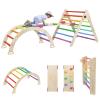 EDOSTORY 5 in 1 Pikler Triangle Set, Indoor Playground and Gym for Kids, Foldable Wooden Montessori Climbing Set Triangle Ladder Set with Slide and Climbing Ramp, Gift for Boys Girls(Rainbow) view 1