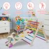 EDOSTORY 5 in 1 Pikler Triangle Set, Indoor Playground and Gym for Kids, Foldable Wooden Montessori Climbing Set Triangle Ladder Set with Slide and Climbing Ramp, Gift for Boys Girls(Rainbow) view 4