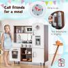 KOTEK Play Kitchen Set for Kids, Wooden Toddler Kitchen Playset with Water Dispenser w/Lights Sounds, Stove, Oven, Fridge, Microwave & Sink, Gift Chef Pretend Play Toy for Girls Boys (Walnut+White) view 3