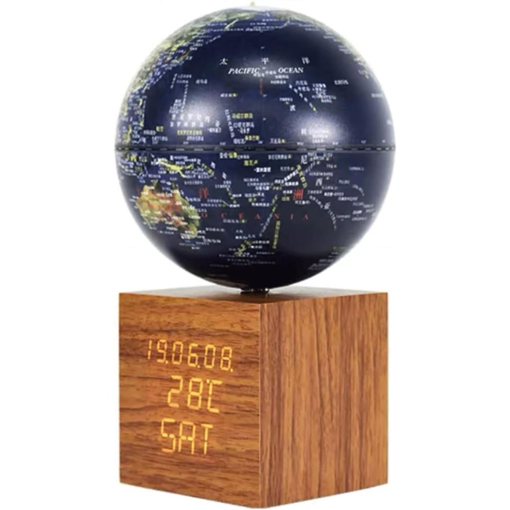 Detailed AR Smart Globe, Digital Clock LED Night Table Lamp Temperature Display, World Globe with MDF Wooden Stand Earth Globe New