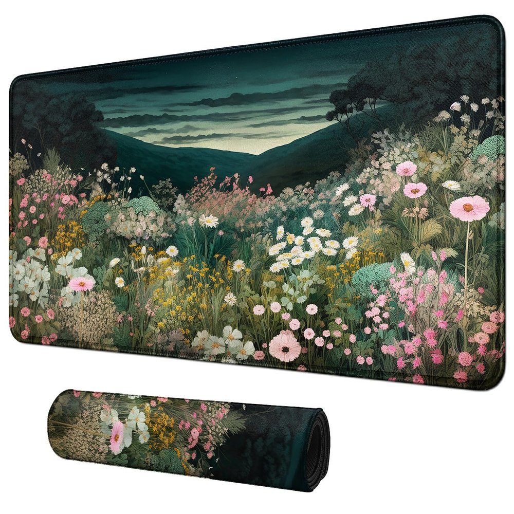 BFDHGQZC Wildflower Field Mouse Pad, 24" x 14" Playmat for MTG, TCG, RPG, CCG Trading Card Games, Computer, Office