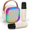 Speaker Machine for Kids& Adults,Mini Portable Blue-Tooth Karaoke Speaker with 2 Wireless Microphones and Dynamic Lights,Home KTV,Outdoor,Travel (Off White) view 1