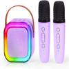 Speaker Machine for Kids& Adults,Mini Portable Blue-Tooth Karaoke Speaker with 2 Wireless Microphones and Dynamic Lights,Home KTV,Outdoor,Travel (Purple) view 1