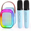 Speaker Machine for Kids& Adults,Mini Portable Blue-Tooth Karaoke Speaker with 2 Wireless Microphones and Dynamic Lights,Home KTV,Outdoor,Travel (Blue) view 1