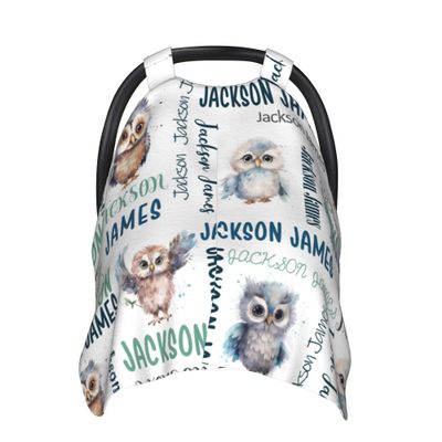 Personalized Baby Car Seat Cover Winter Custom Minky Carseat Cover Boy Girls with Name Owl Carseat Canopy Customized Car Seat Canopy Infant Carrier Covers Nursing Cover Toddler Blanket
