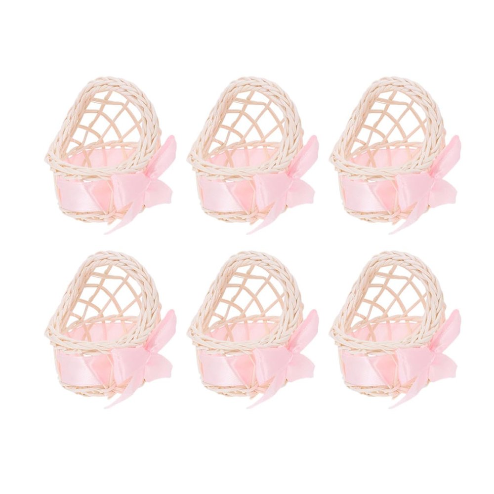 ibasenice Miniature Rattan Woven Flower Basket Set of 6 Handwoven Small Storage Baskets with Handle for Dollhouse Decor and Mini House Ornaments 2.95X2.75X2.36 Inch