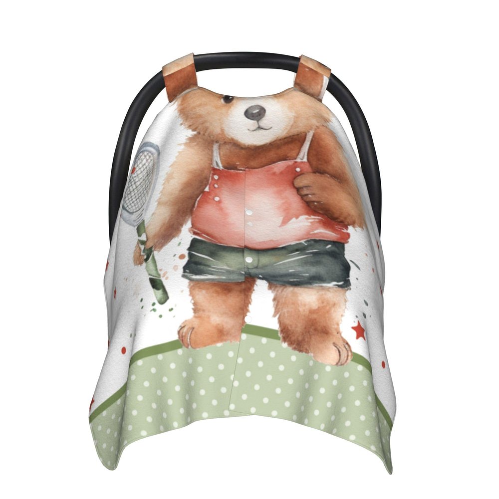 Winter Carseat Cover for Baby Personalized Bear Baby Car Seat Cover with Name Custom Minky Car Seat Canopy Boys Girls Infant Carrier Covers Nursing Cover Toddler Blanket