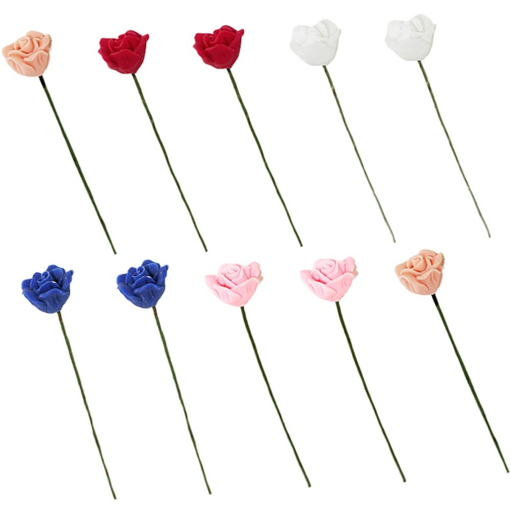 FAVOMOTO 10pcs Miniature Rose Lifelike Artificial Flowers for Dollhouses Micro Landscapes and DIY Crafts Includes and Roses for Home Decor