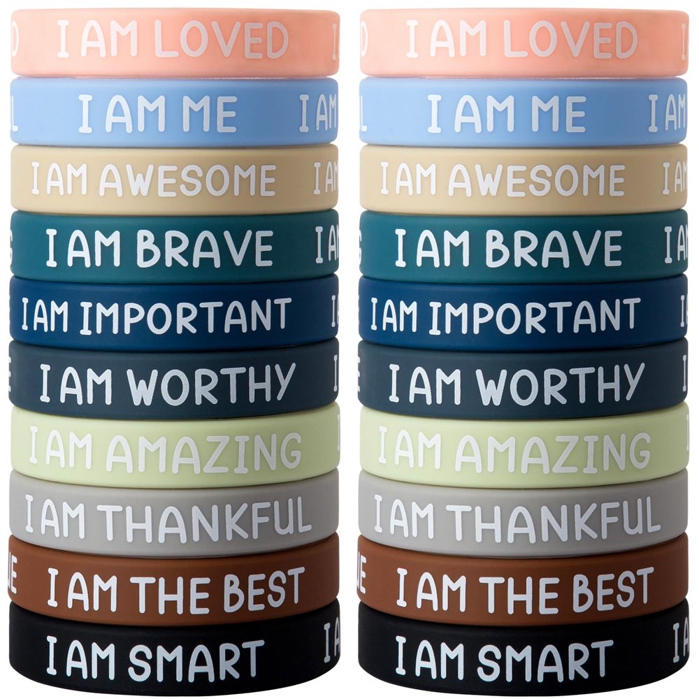 20 Pcs Inspirational Wristbands for Students  Self-Affirmation Phrase Bracelet  Motivational Quotes Rubber Bracelets  Back to School Gift for Students Kids
