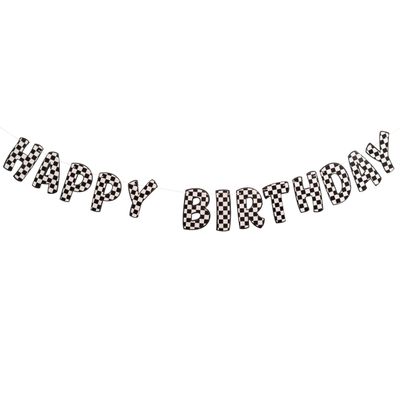 Racing Happy Birthday Banner - Checkered Black and White Happy Birthday Banner, Race Car Birthday Party Decor, Two Fast Party Decorations, Fast One Decor