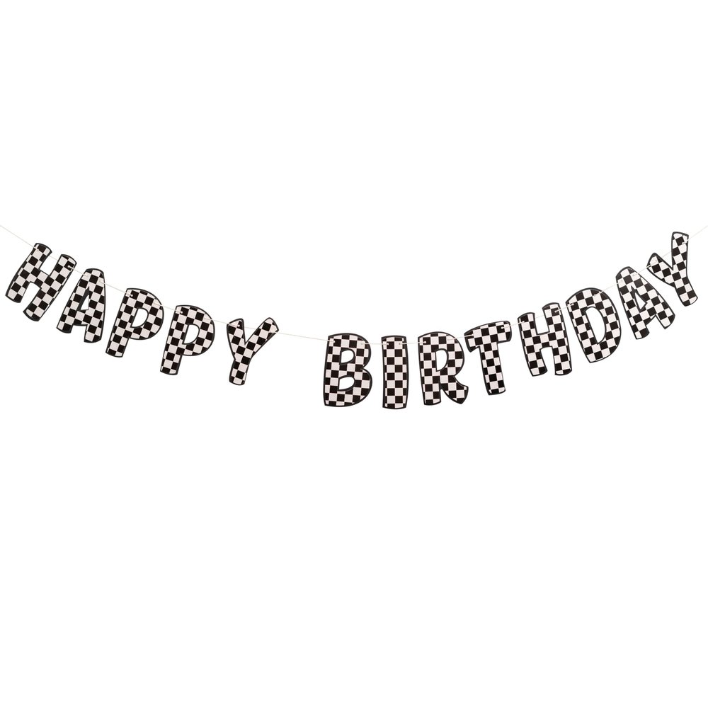Racing Happy Birthday Banner - Checkered Black and White Happy Birthday Banner, Race Car Birthday Party Decor, Two Fast Party Decorations, Fast One Decor