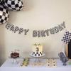 Racing Happy Birthday Banner - Checkered Black and White Happy Birthday Banner, Race Car Birthday Party Decor, Two Fast Party Decorations, Fast One Decor view 3