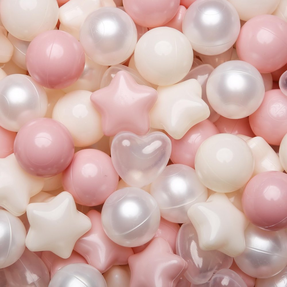 TRENDPLAYBall Pit Balls Star and Heart Shapes for Toddlers - 100 Count Plastic Balls for Ball Pit Fun and Play, Pink+ Beige+ Pearl White