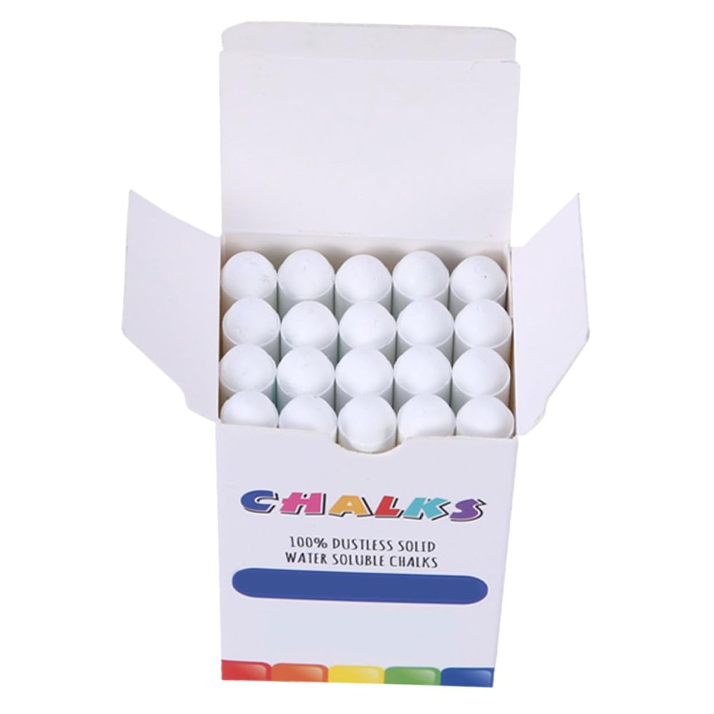 20 Pcs Dustless Jumbo Sidewalk White Chalk: Washable Jumbo Driveway Chalk Bulk for kids Adults, Draw on Chalkboard, Blackboard and Outdoor Playground - Water-Soluble Easy to Erase (White,Round Style)