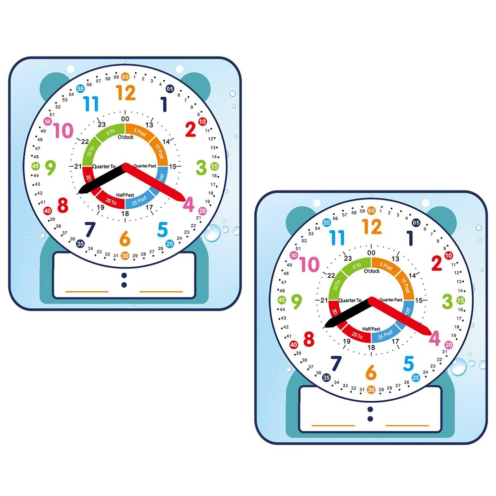 ANCOMEDO 2 Pack Magnetic Writable Dry Erase Teaching Clock, Large 12" Teaching Demonstration Clock for Kids Learning Time with Cute Style for Home School Classroom Supplies(12" x 11")