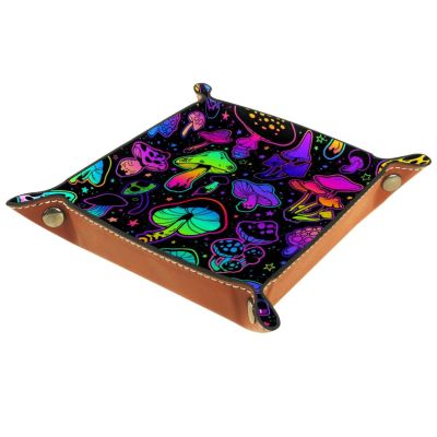 Mushrooms Dice Tray Dice Holder PU Leather Portable Folding Dice Rolling Tray Dice Mat Dice Storage Accessories Decorative Desk Organizer Gift for RPG, DND Game Players