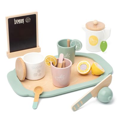 Wooden Tea Party Set for Little Girls Toys, Pretend Play Kids Tea Set for Toddlers Wood Toys, Wooden Play Food Kitchen Accessories Sets for Kid (Lemon Tea)