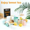 Wooden Tea Party Set for Little Girls Toys, Pretend Play Kids Tea Set for Toddlers Wood Toys, Wooden Play Food Kitchen Accessories Sets for Kid (Lemon Tea) view 4