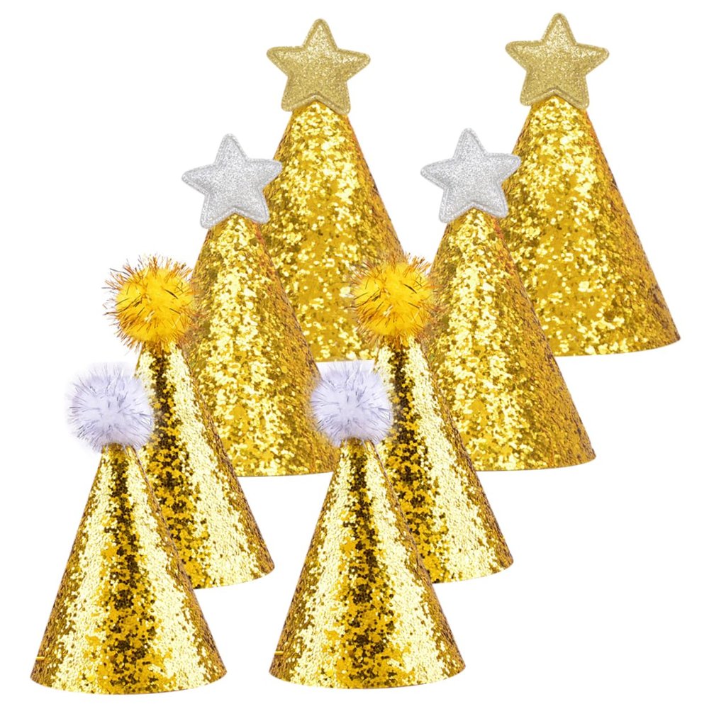 8 Pieces Glitter Birthday Party Cone Hats for Kids and Adults,Golden Paper Crown Hat Star Headwear Games Accessories for Tiny Birthday Party Supplies,4.52x2.95 Inches