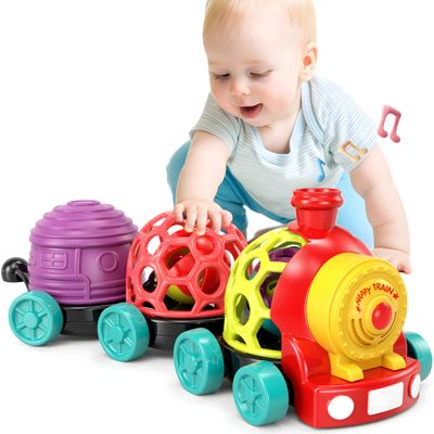 Wanonoo Baby Toy Train, Infant Soft Cars Toy for 6-12 Month Boy Gifts, Musical Train Toy for Toddlers 1-3, Sensory Ball Rattles Push and Go Truck, Development Babies Birthday Gift 6 7 8 9 10 12 Month