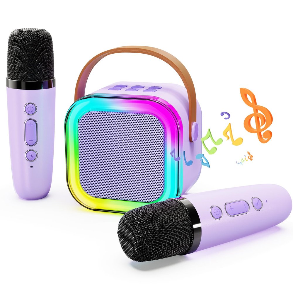 ShinePick Kids Karaoke Machine with 2 Wireless Microphones Portable Bluetooth Mini Karaoke Machine Speaker Kids Toys Christmas Birthday Gift for 3 4 5 6 7 8 9 10 11 12+Year Old Girls Boys (Purple)