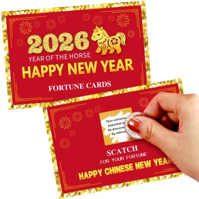 Ellzk 30 Count Chinese New Year 2026 Scratch Off Fortune Party Game Cards - Year of The Horse Decorations & Favors for Lunar New Year's Celebration Office Party
