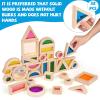 Agirlgle Wooden Rainbow Building Blocks for Kids 32 Pcs Rainbow Stacker Stacking Blocks Game Colorful Construction Toys Preschool Learning Educational Toys -Geometry Wooden Blocks for Boys & Girls view 2
