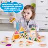 Agirlgle Wooden Rainbow Building Blocks for Kids 32 Pcs Rainbow Stacker Stacking Blocks Game Colorful Construction Toys Preschool Learning Educational Toys -Geometry Wooden Blocks for Boys & Girls view 3