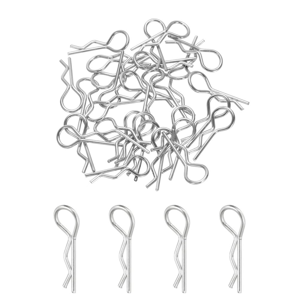 MECCANIXITY 30pcs 30-Degree Angle RC Body Clips Bent Springy R Pins 23x1.2x9.4mm for All 1/8 1/10 Scale Model RC Car Crawler Truck Replacement Parts(Silver)
