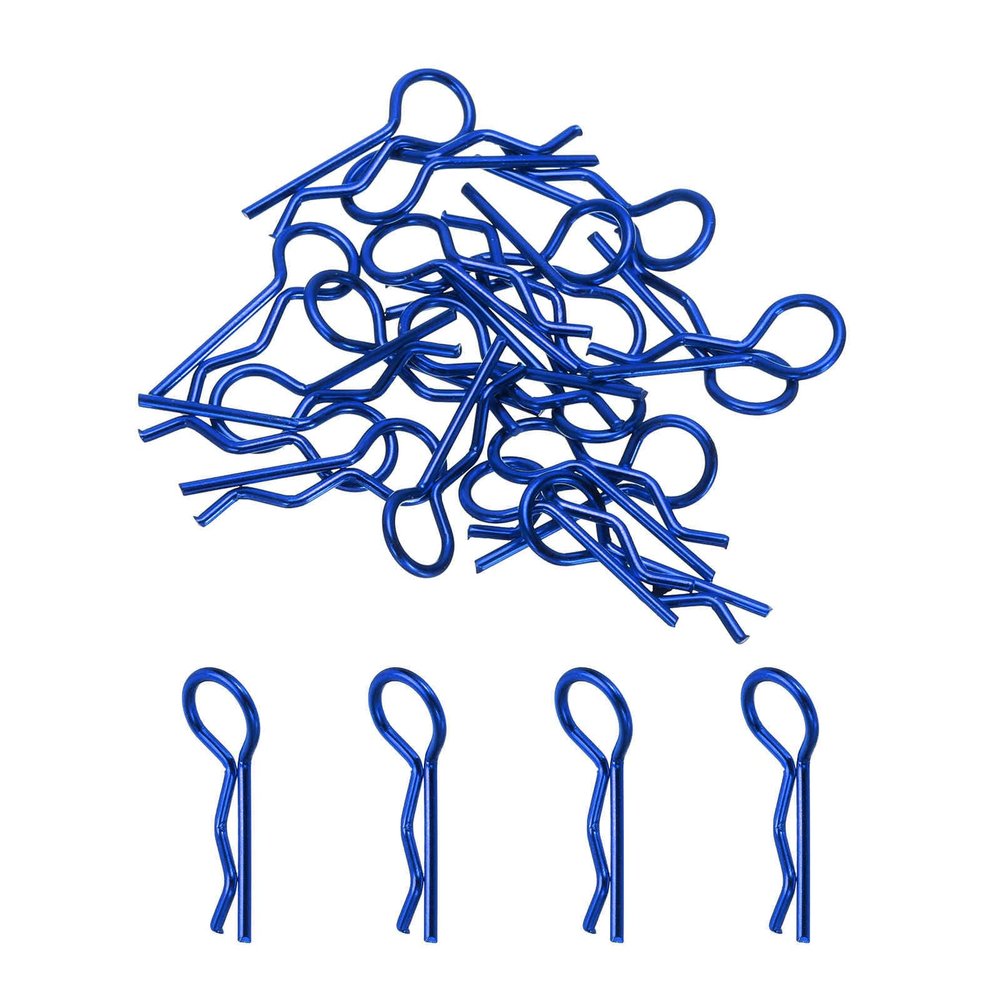 MECCANIXITY 20pcs 30-Degree Angle RC Body Clips Bent Springy R Pins 20x1x6mm for All 1/8 1/10 Scale Model RC Car Crawler Truck Shell Replacement Parts(Blue)