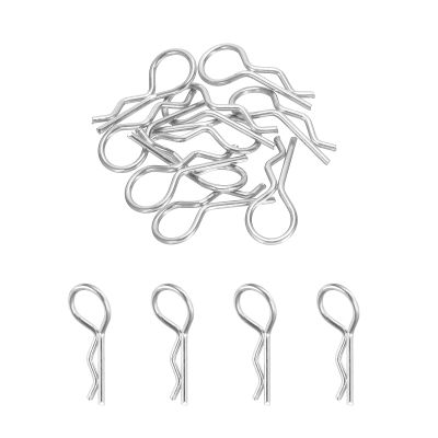 MECCANIXITY 20pcs 30-Degree Angle RC Body Clips Bent Springy R Pins 25x1.4x10mm for All 1/8 1/10 Scale Model RC Car Crawler Truck Shell Replacement Parts(Silver)