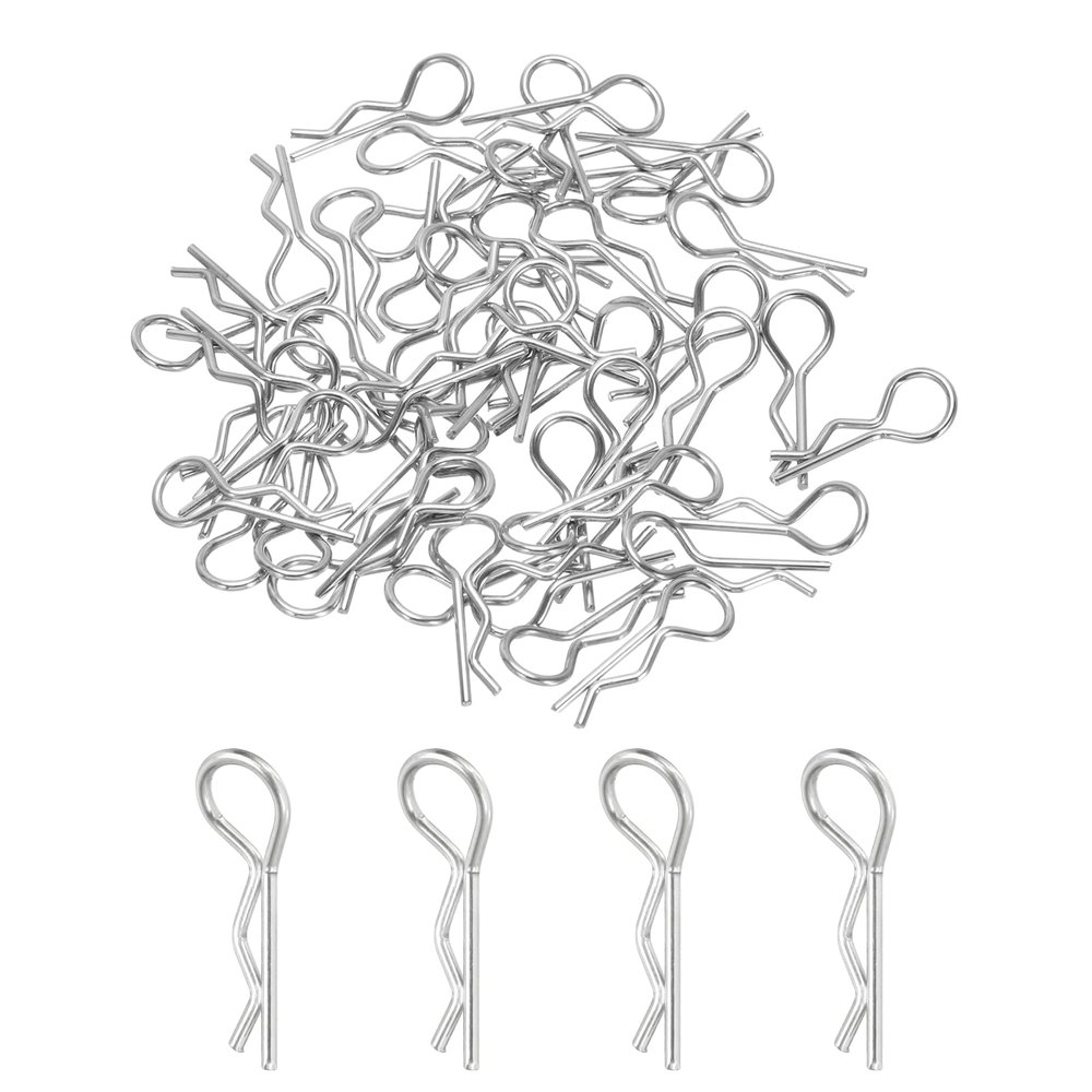 MECCANIXITY 50pcs 30-Degree Angle RC Body Clips Bent Springy R Pins 23x1.2x9.4mm for All 1/8 1/10 Scale Model RC Car Crawler Truck Replacement Parts(Silver)