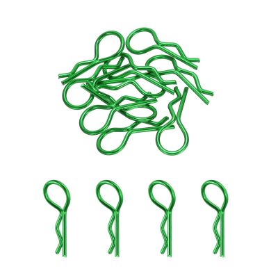 MECCANIXITY 10pcs 30-Degree Angle RC Body Clips Bent Springy R Pins 25x1.4x10mm for All 1/8 1/10 Scale Model RC Car Crawler Truck Shell Replacement Parts(Green)