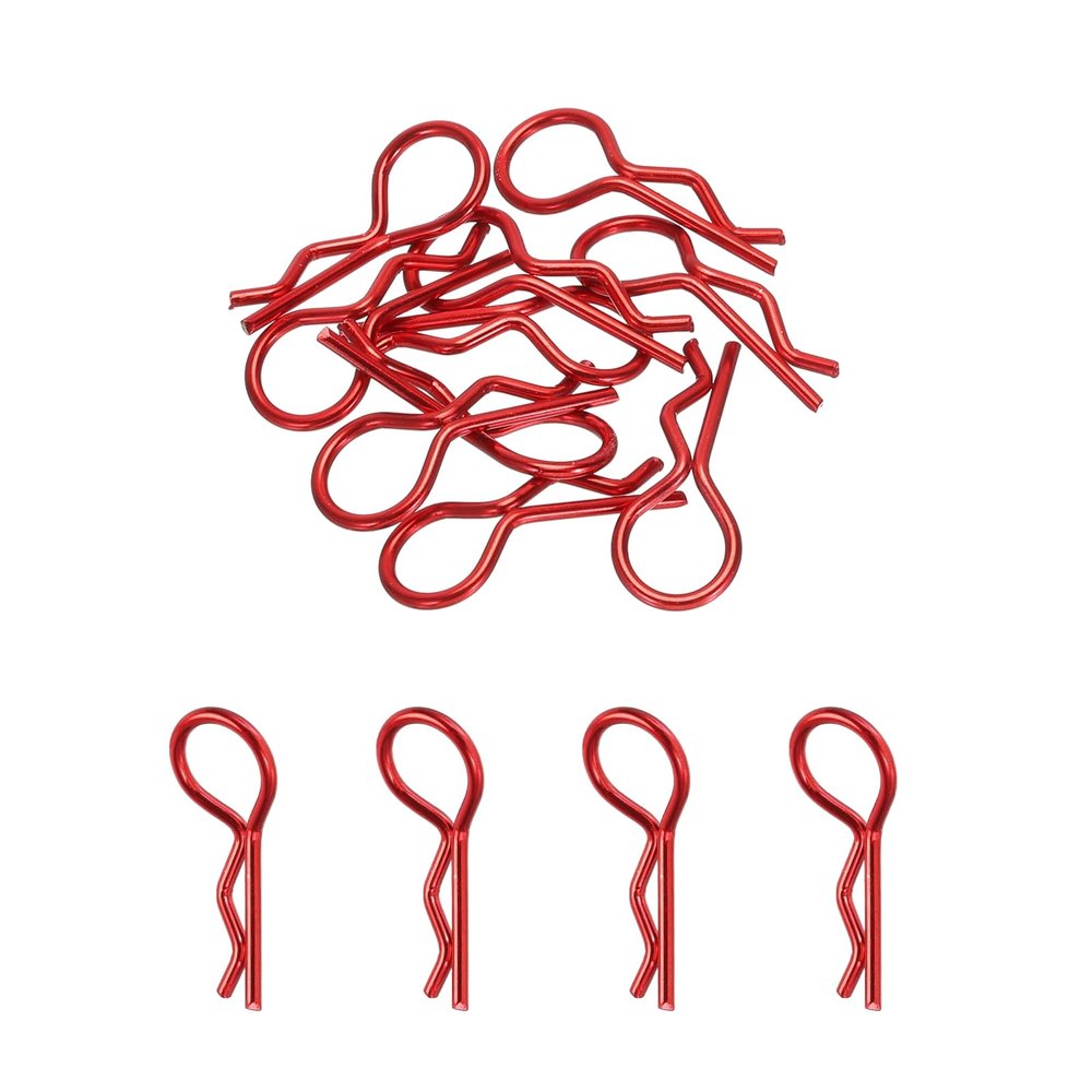 MECCANIXITY 10pcs 30-Degree Angle RC Body Clips Bent Springy R Pins 25x1.4x10mm for All 1/8 1/10 Scale Model RC Car Crawler Truck Shell Replacement Parts(Red)