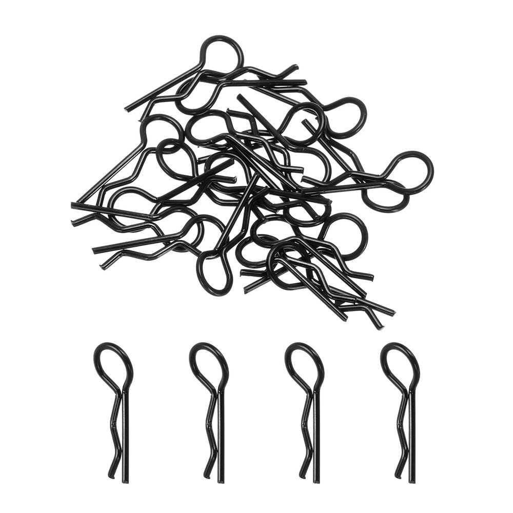 MECCANIXITY 19pcs 30-Degree Angle RC Body Clips Bent Springy R Pins 20x1x6mm for All 1/8 1/10 Scale Model RC Car Crawler Truck Shell Replacement Parts(Black)
