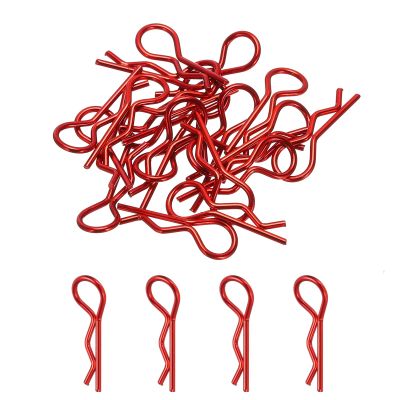 MECCANIXITY 20pcs 30-Degree Angle RC Body Clips Bent Springy R Pins 24.3x1.2x9.4mm for All 1/8 1/10 Scale Model RC Car Crawler Truck Shell Replacement(Red)