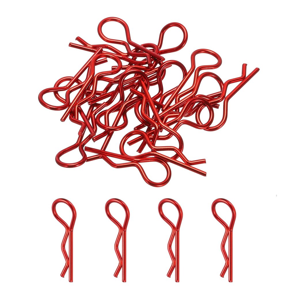 MECCANIXITY 20pcs 30-Degree Angle RC Body Clips Bent Springy R Pins 24.3x1.2x9.4mm for All 1/8 1/10 Scale Model RC Car Crawler Truck Shell Replacement(Red)