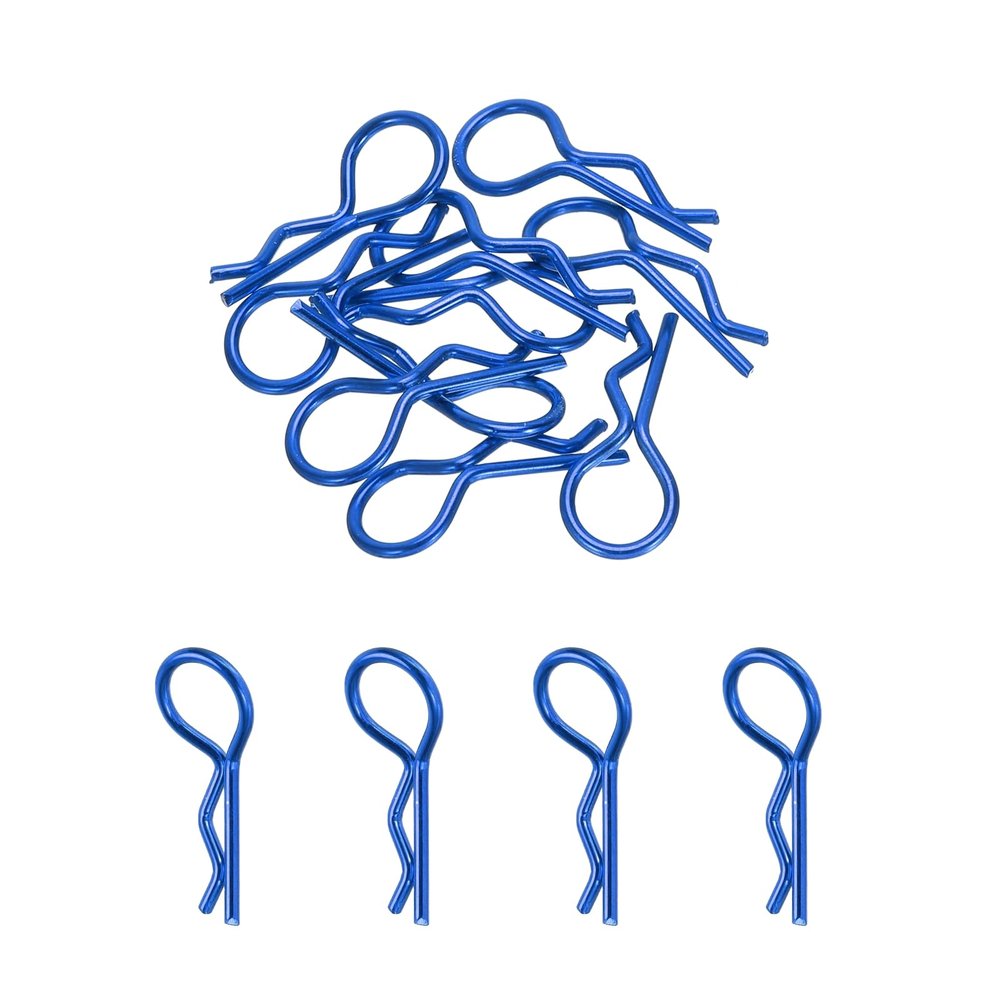 MECCANIXITY 10pcs 30-Degree Angle RC Body Clips Bent Springy R Pins 25x1.4x10mm for All 1/8 1/10 Scale Model RC Car Crawler Truck Shell Replacement Parts(Blue)