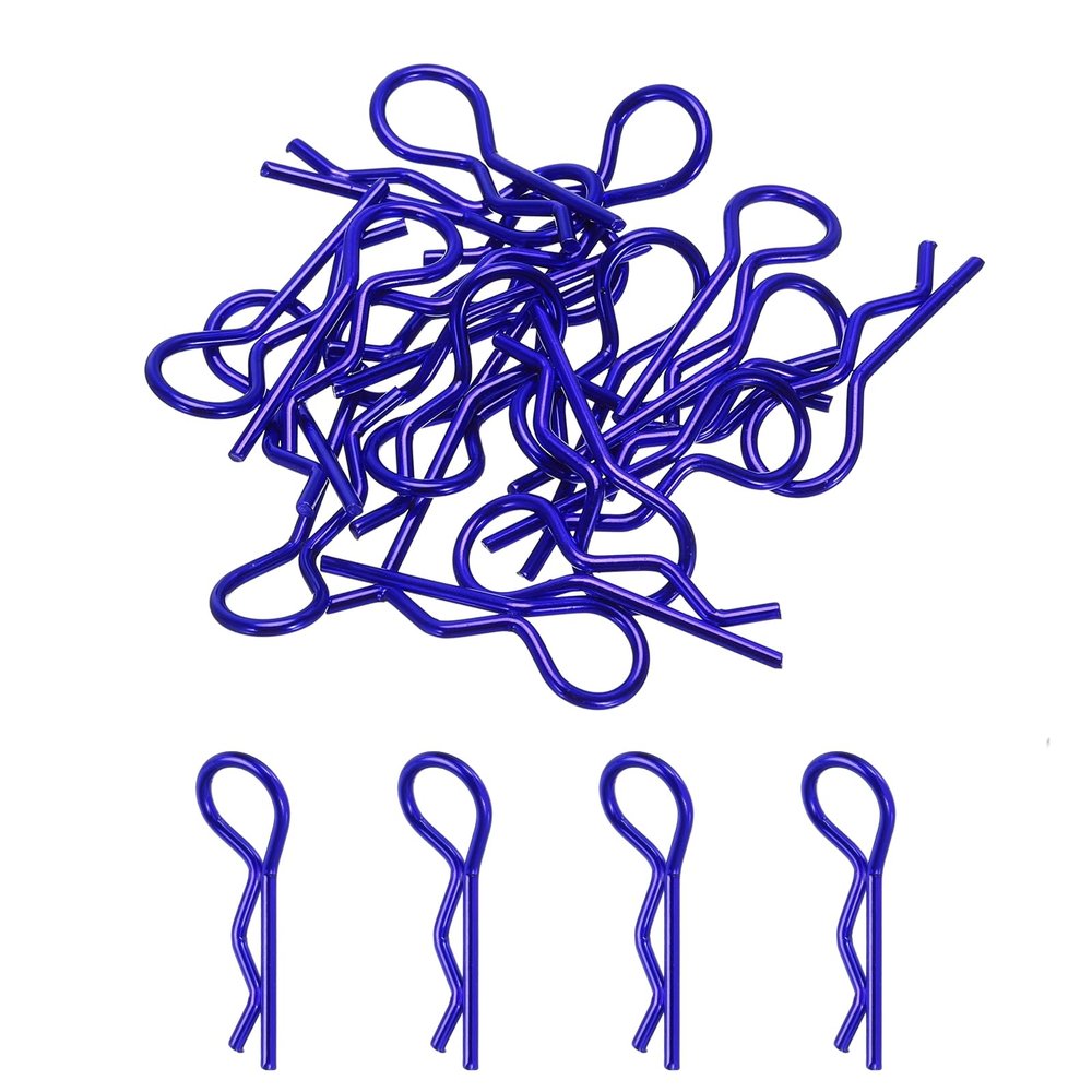 MECCANIXITY 20pcs 30-Degree Angle RC Body Clips Bent Springy R Pins 23x1.2x9.4mm for All 1/8 1/10 Scale Model RC Car Crawler Truck Shell Replacement(Blue)
