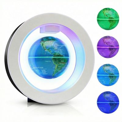 Ahilzam Magnetic Levitating Globe Floating Globes, O Shape Levitation Globe with Multicolor LED Lights and Touch Control, Gravity Spinning Globes for Desk Decor, Cool Tech Creative Gift