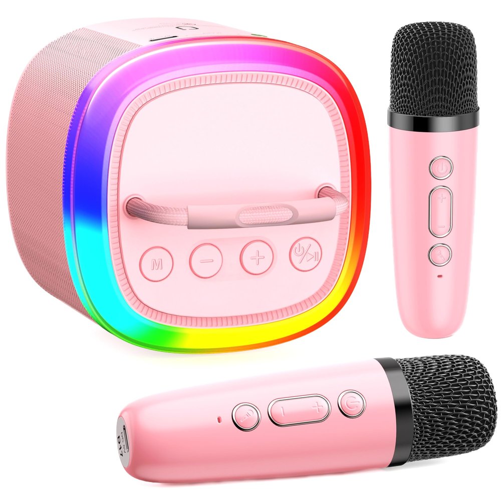 HWWR Karaoke Machine for Adults Kids, Mini Karaoke Machine with 2 Wireless Microphones, Portable Singing Speaker for Home Party, Kids Holiday Birthday Gifts, Music for Girls Boys All Age 3-12+