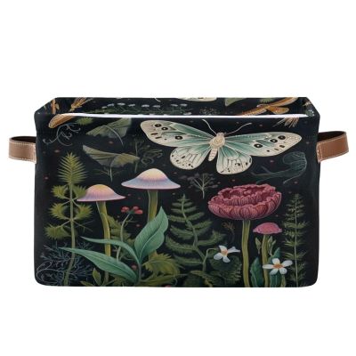 Kigai Forest Mushrooms Storage Basket with Handles Waterproof Collapsible Storage Bin Canvas Fabric Basket Decorative Box Closet Organizer for Nursery Bedroom Office, 2 Pack