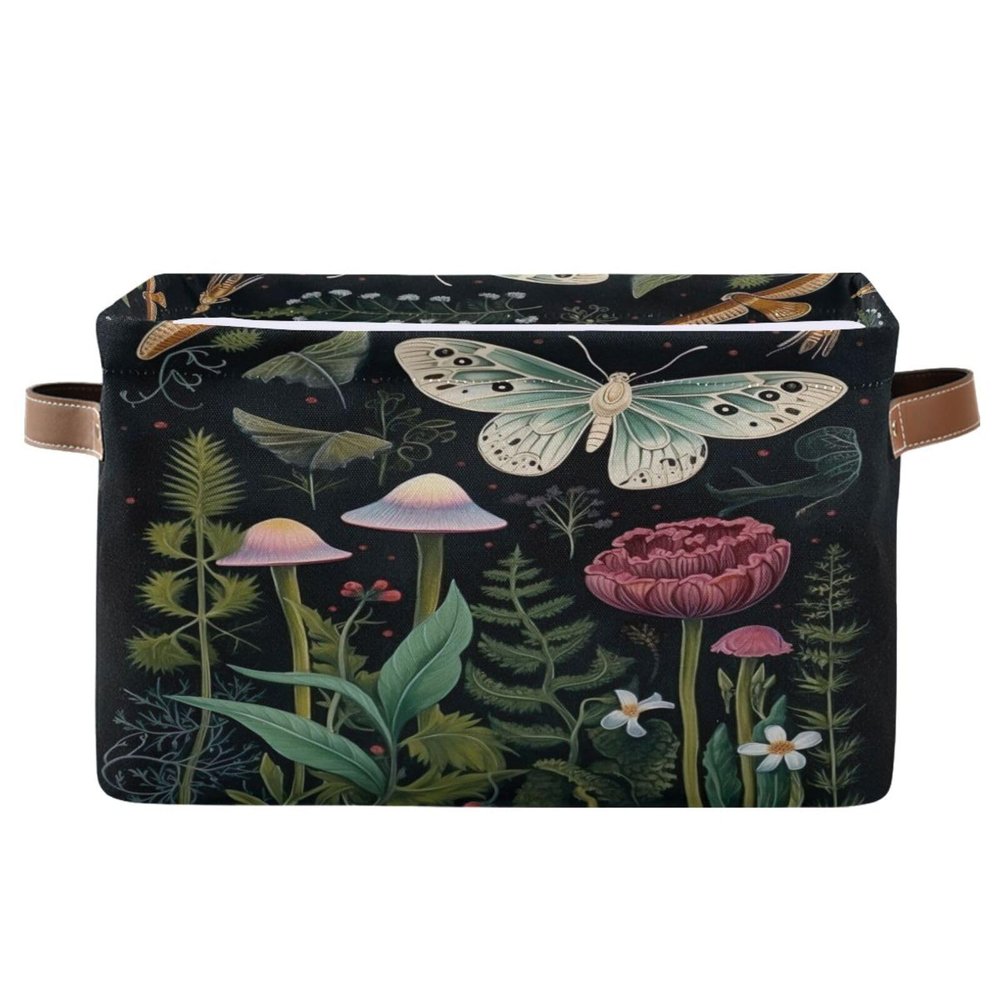 Kigai Forest Mushrooms Storage Basket with Handles Waterproof Collapsible Storage Bin Canvas Fabric Basket Decorative Box Closet Organizer for Nursery Bedroom Office, 2 Pack