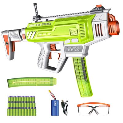 Dart Zone Max Omnia Pro Gen 3 Foam Dart Blaster150 FPS Full Auto Foam Dart Blaster for AdultsElectric Foam BlasterElite Blaster for Ages 14+ with 30 Half Length Darts, Sight, Mags, Stock & Eyewear